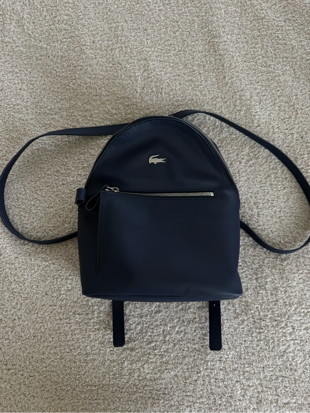 Lacoste Navy Mini Backpack with Silver Crocodile